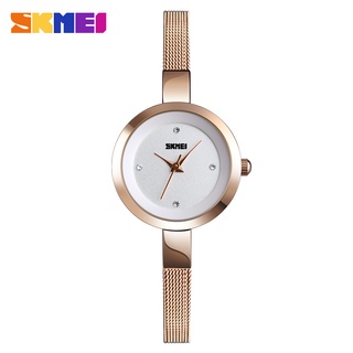 SKMEI Feminino Simples Diamante Luxuoso Quartzo Malha Fina Casual Aço Inoxidável Dourado Relógio