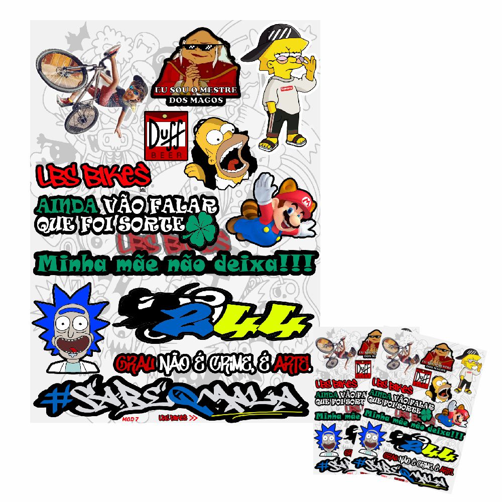 Cartela 18 de Adesivos Tuning Individual Stickers Moto Carro Bike