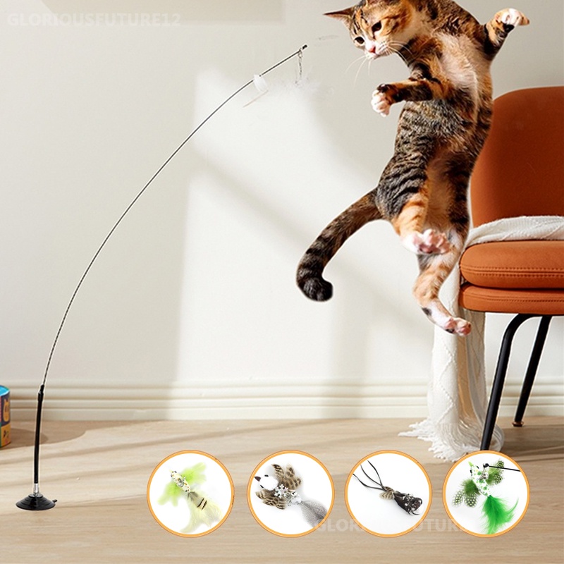 Two Cats Play with a Toy Rod with Feathers for Teasing. Vector