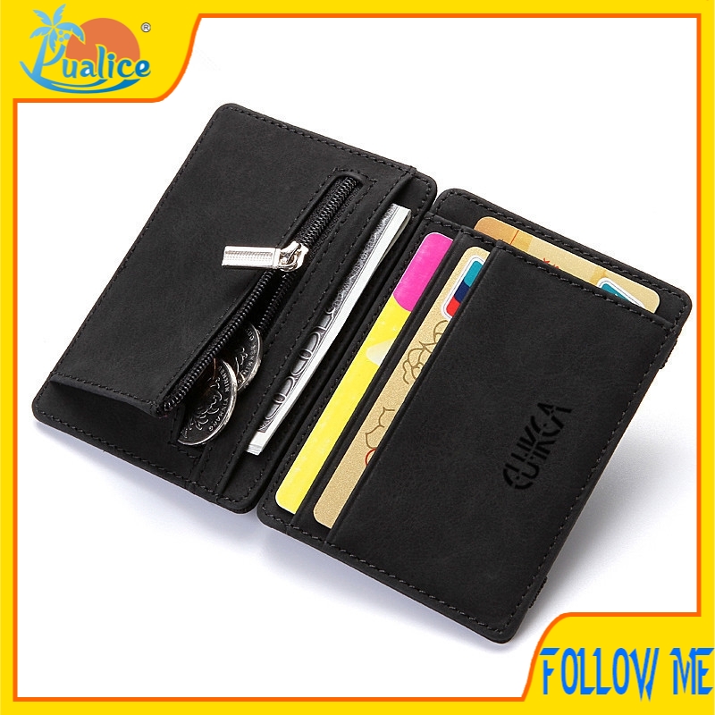 Carteira Masculina Pequena Mágica de PU com Zíper/Porta-Cartões/Moedas