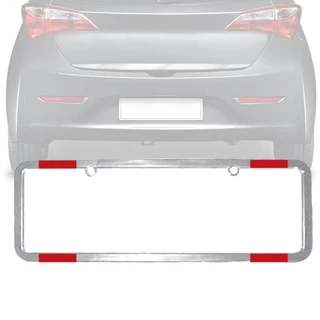 Placa Moldura Par 405X135mm Cromada Com Refletor - Universal Mercosul e Padrão