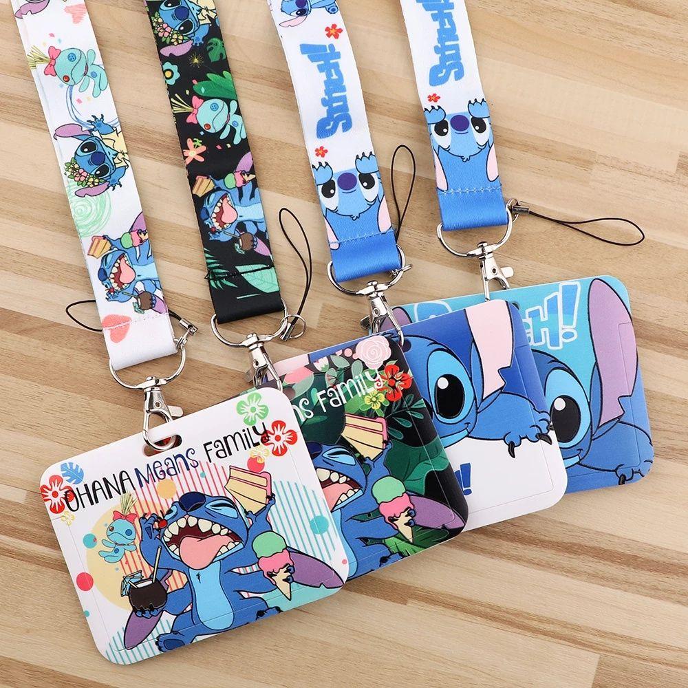 NATASHA Stitch Lanyard Azul Alienígena Ponto Desenho Animado Para Chave  Pingente Telefone Alça Porta-Chaves