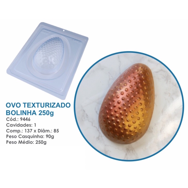 Forma BWB Com Silicone (3 partes) Para Chocolate Cód. 9446- Ovo Texturizado  Bolinha 250g. Páscoa