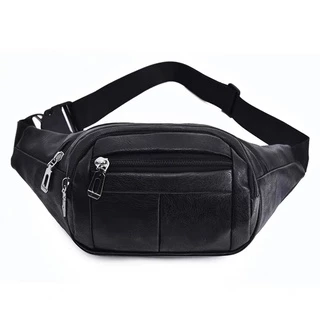 Pochete em Couro Masculina Feminina Bolsa de Cintura Transversal