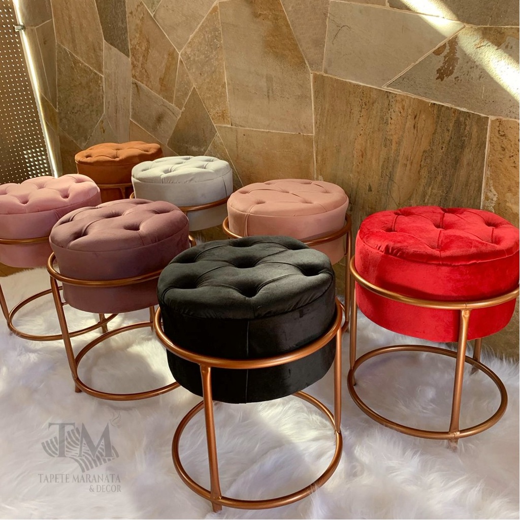 Banqueta Puff Redondo Veludo Com Espuma D28 / Suporta até 150kg