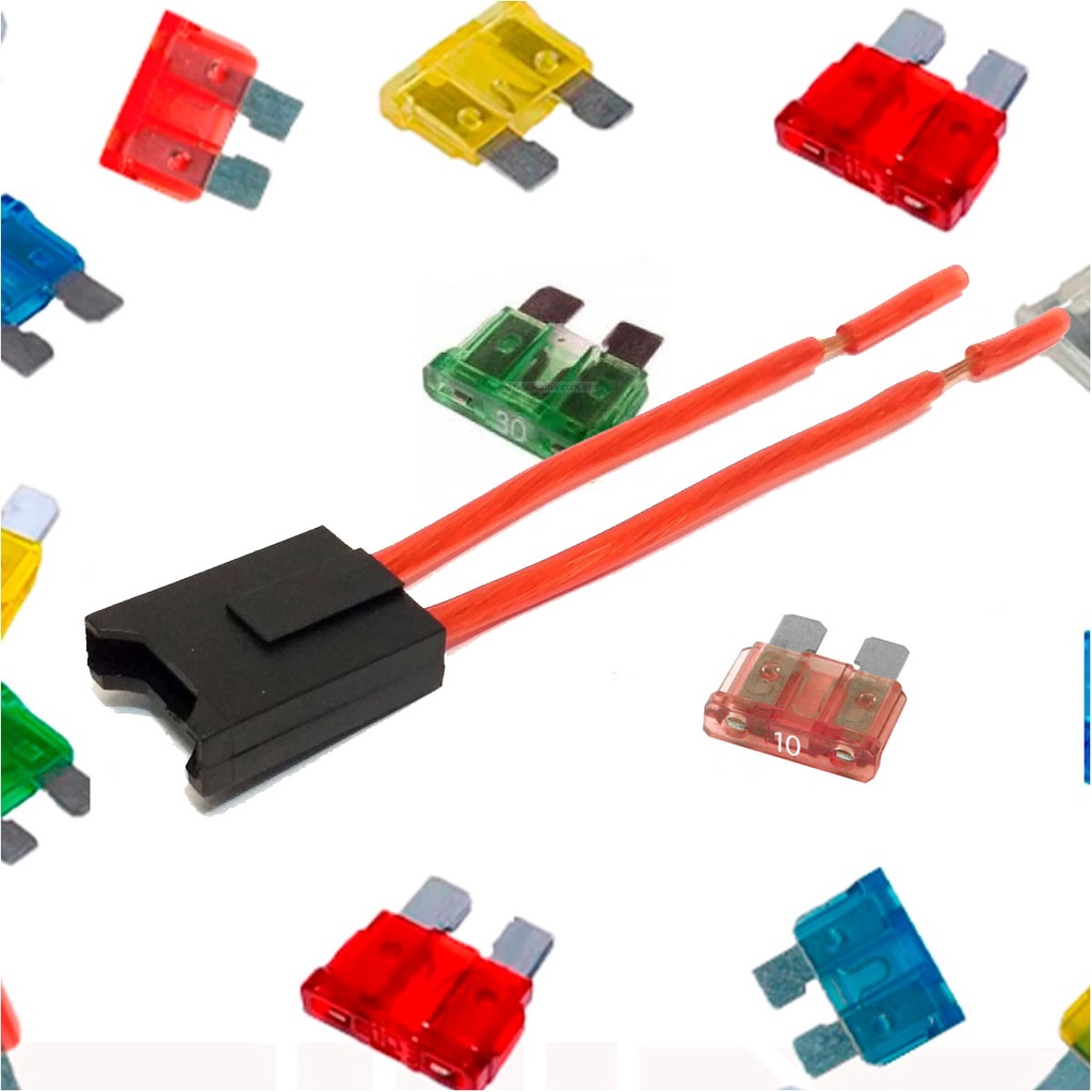 Kit Porta Fusível Lamina médio Comum Fio 4mm + Fusível Lâmina Comum 5A 7,5A 10A 15A 20A 25A 30A 40A