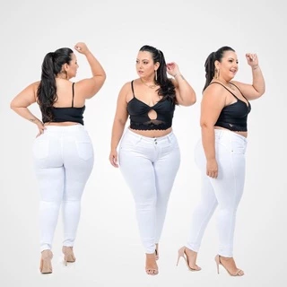 Calça Jeans Feminina Plus Size Branca Linha Premium Potencial.