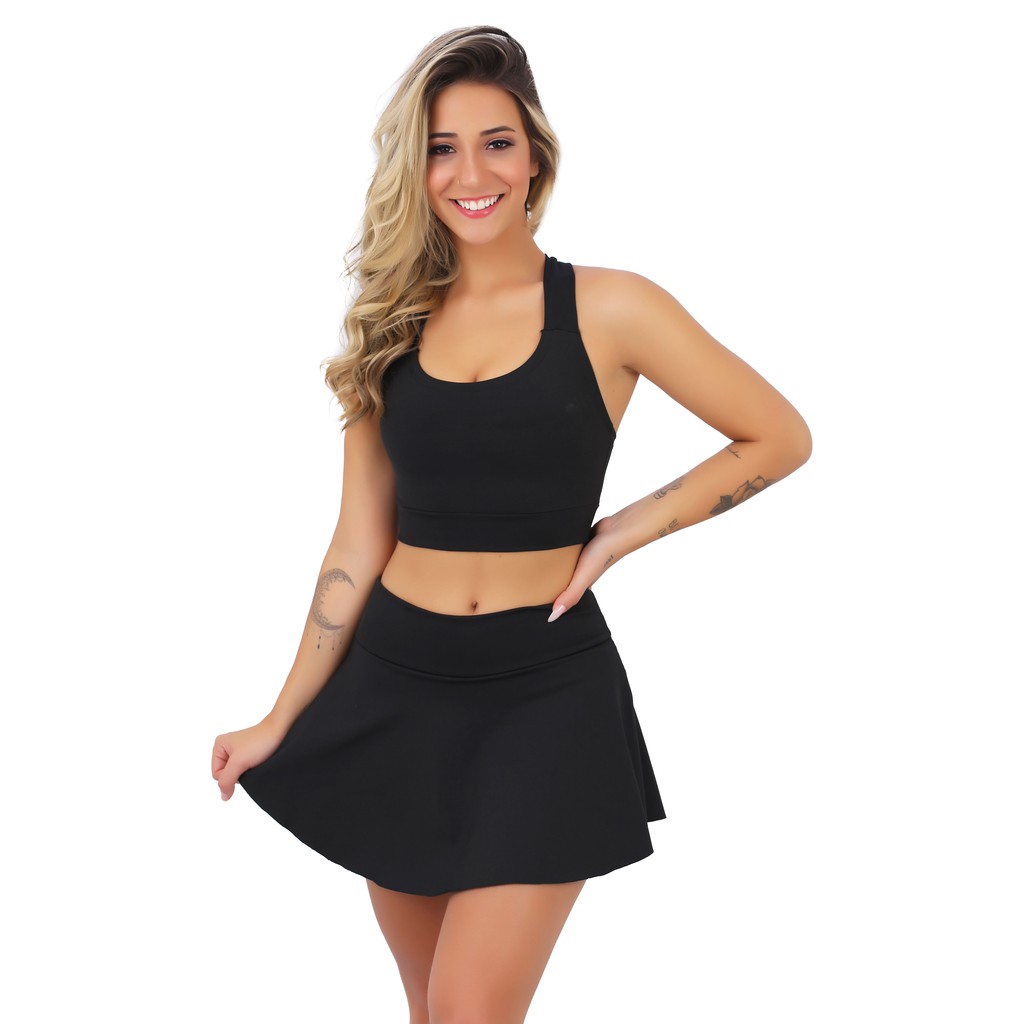 Conjunto Short Saia e Top Fitness V Roupa de Academia Feminina Premium -  Loja Minha Giovanna