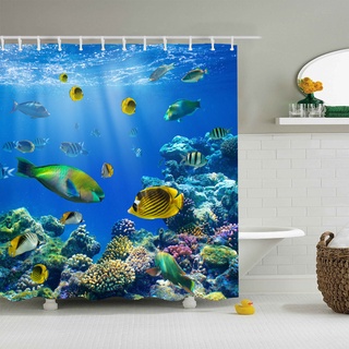 Cortina De Chuveiro De Poliéster Personalizado Marine Animal Underwater World Paisagem Bathtent Shower Cortina Capa Ugly Cortina De Chuveiro À Prova D 