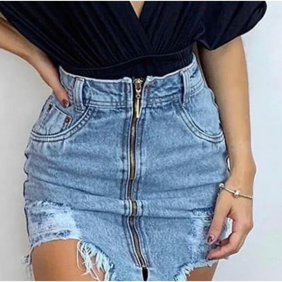 Saia jeans com hot sale ziper na frente