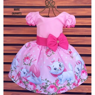 Vestido infantil tema Gata Marie rosa