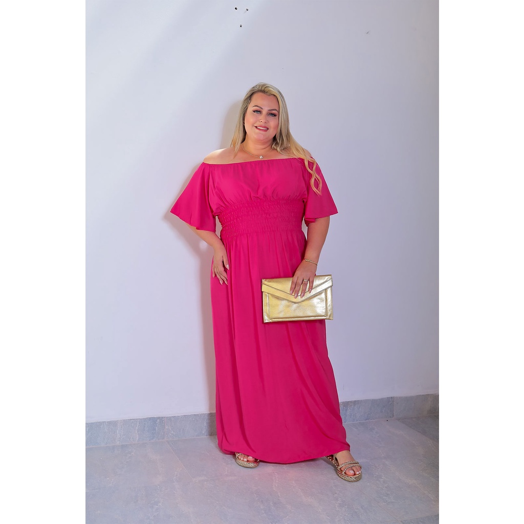 Vestido Longo Plus Size Tamanho Grande Rosa Pink - Donnaluu - Vestido Plus  Size Feminino - Magazine Luiza