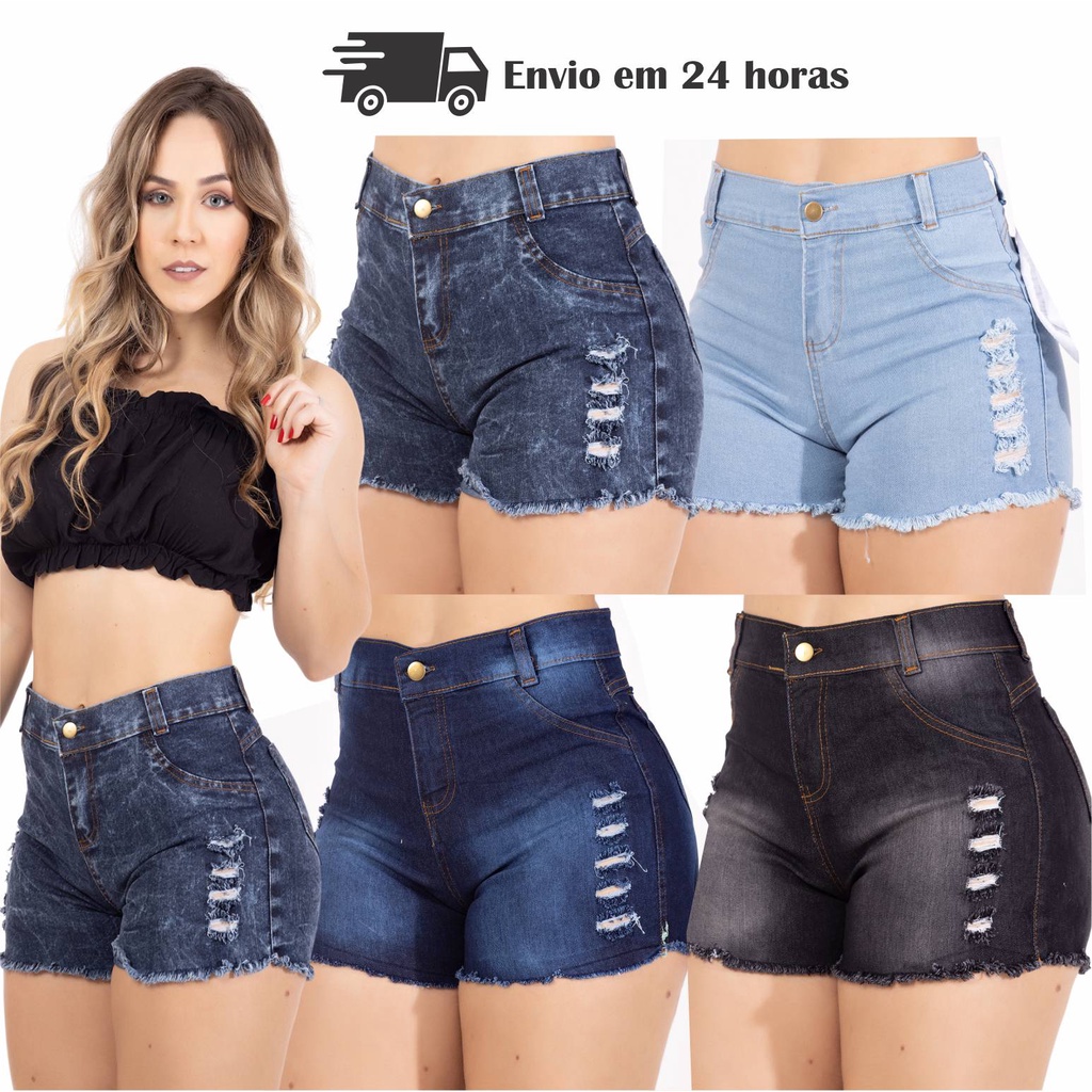 Kit 4 Short Jeans Feminino Cintura Alta