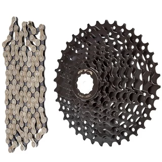 Kit Pinhão Cassete K7 9v 11/36d Sunrun + corrente 27v 9v Dto Mtb