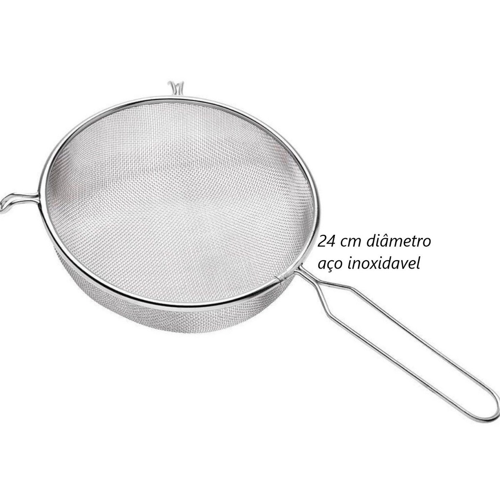 Peneira inox de cozinha fina 24cm Coador MimoStyle escorrer 