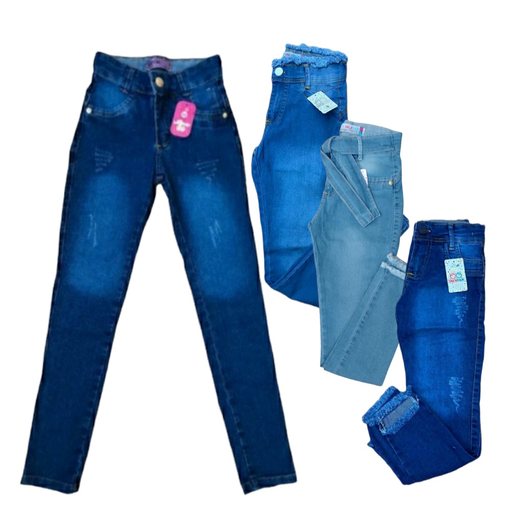 Kit 3 Calça jeans Feminina infantil juvenil moda 2022