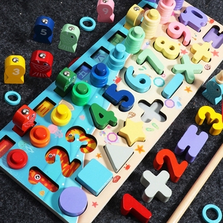 Quebra-cabeça de madeira,Quebra-cabeça com números de madeira Classificador  de formas Jogo de contagem e correspondência Jogo de pesca magnética Placa  logarítmica Brinquedo Montessori para crianças Educação pré-escolar