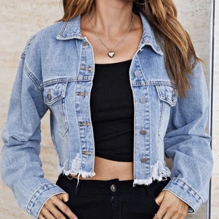 Jaqueta jeans feminina P M G GG manga longa destroyed modelo cropped moda blogueira gringa manga comprida inverno frio casaco cardigan