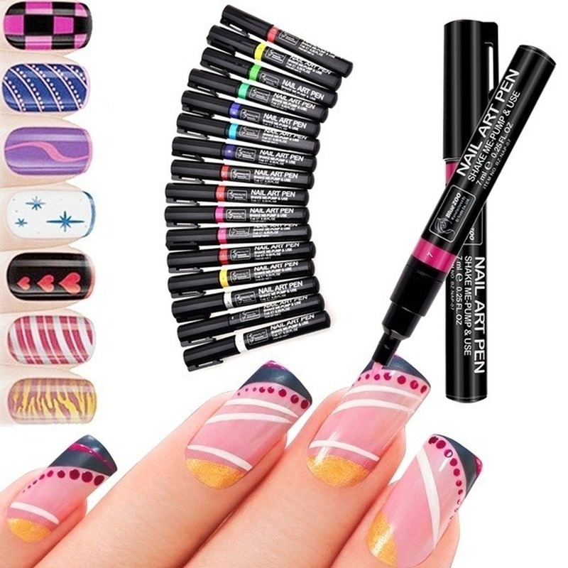 16 cores 3D Nail Art Pen para nail art DIY Design Desenho Pintando Unha Gel  Gel Polonês Marcador Caneta Pregação Ferramentas de Decoração manicure