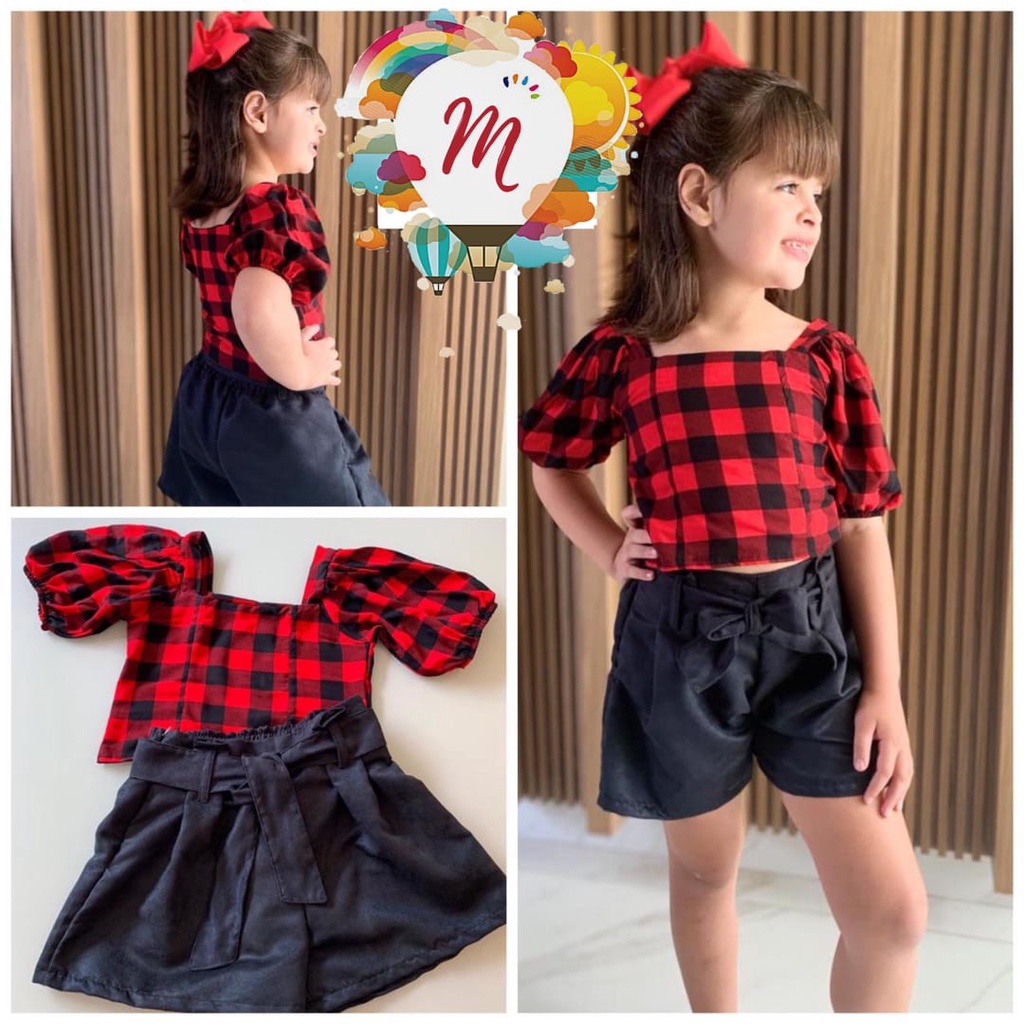 Conjunto infantil xadrez preto - Mini Belas