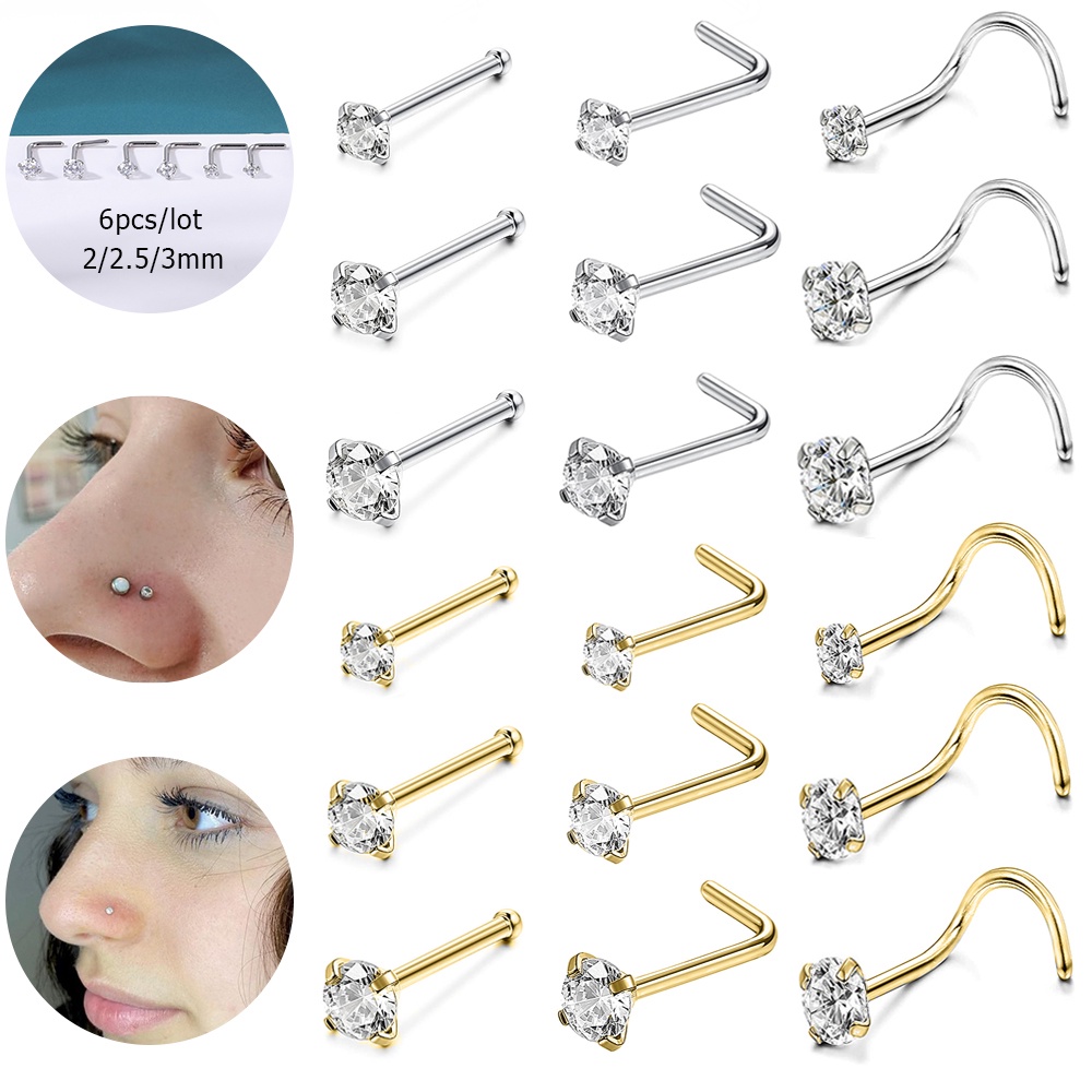 1 Pc Jóias De Perfuração Do Nariz De Aço Inoxidável Estrela Coração  Piercings Cross Nose Ring L Shape Nostril Piercing Jewelry 20G