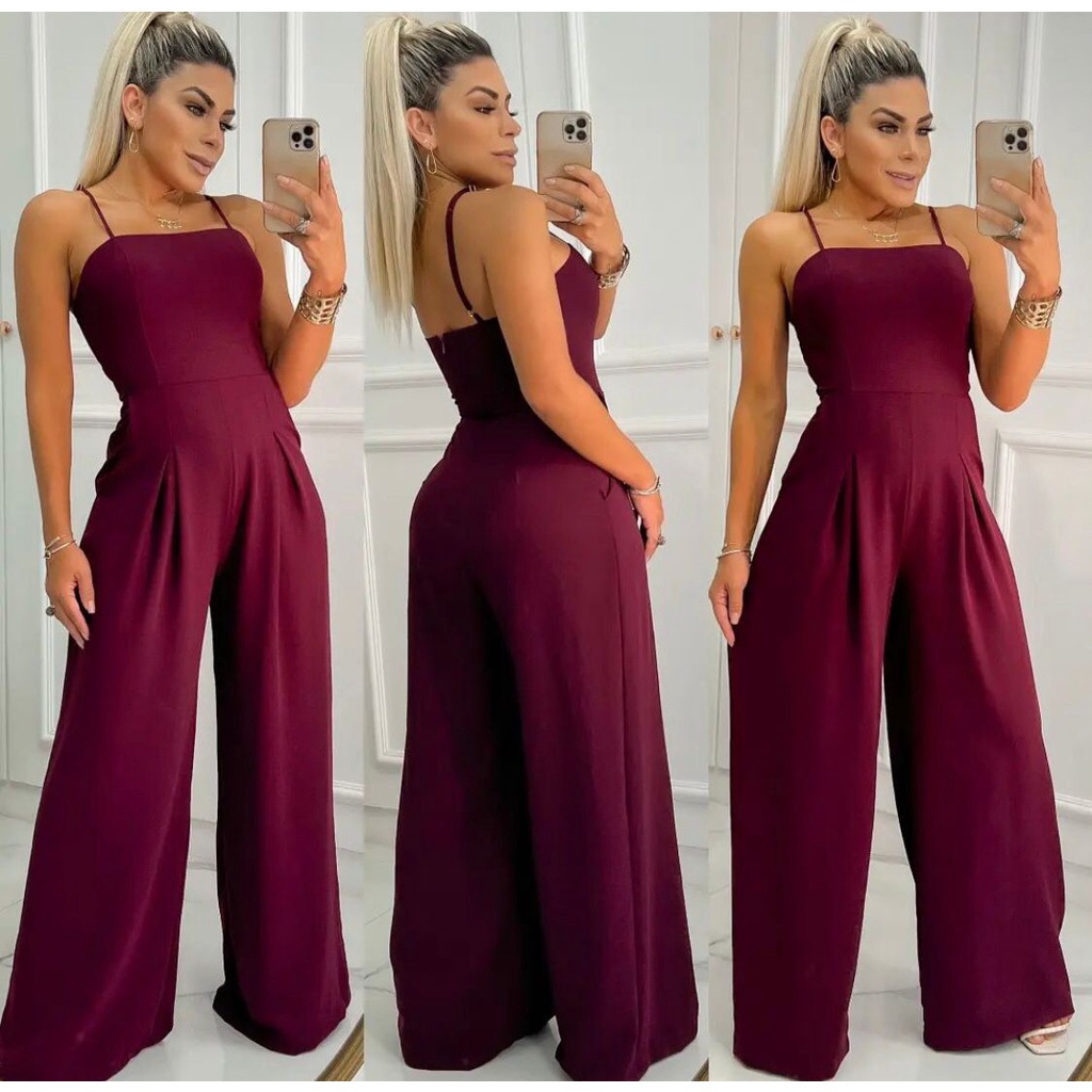 Macacão Longo Pantalona Com Bojo Luxo Tendencia | Shopee Brasil