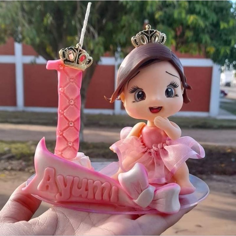 Topo De Bolo, Vela Em Biscuit Princesa Rosa