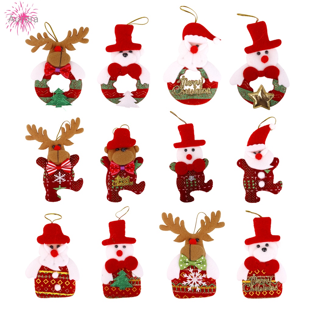 12 Pçs / Conjunto Enfeites De Pendurar Na Árvore De Natal Papai Noel / Rena / Urso / Boneco De Neve Para Decoração De Casa (Aurora)