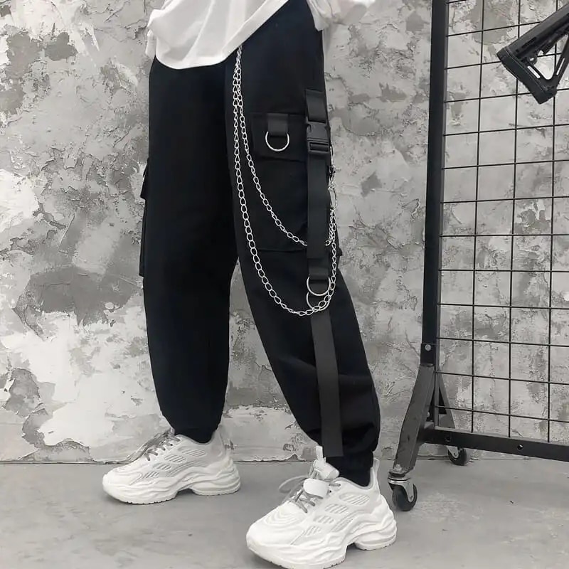 Calça Jogger Cargo Bolso Lateral Hip Hop Unissex Corrente