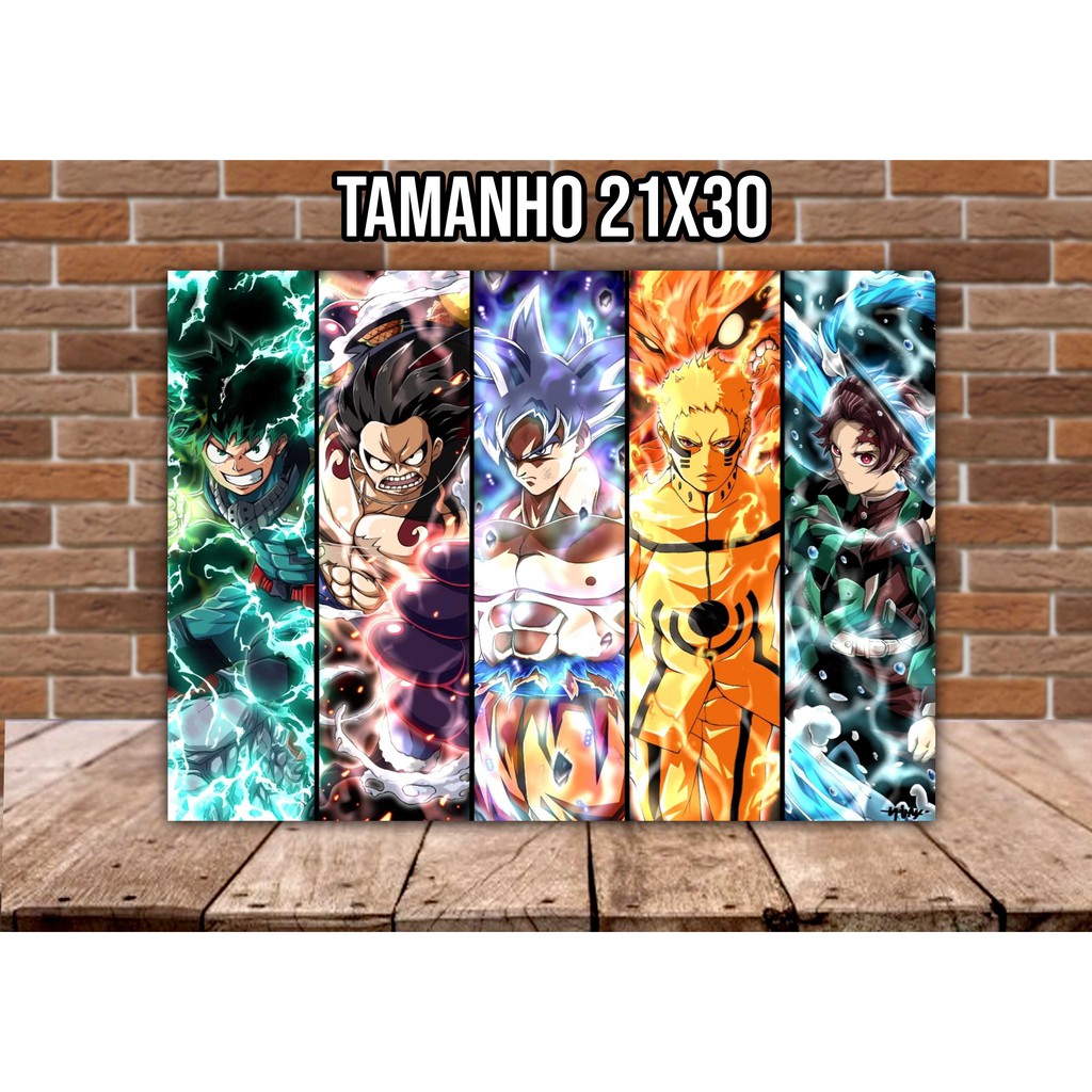 Kit Quadro Decorativo Mosaico 5 Peças Anime Naruto Uzumaki Sasuke Uchiha e Minato  Namikaze Conjunto Decoração Lar Sala Quarto Infantil Desenho Arte