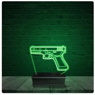 Luminária Abajur Acrílico Led - Arma pistola guns