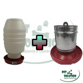 Kit 1 Comedouro Aves Galinha 5 kg Tubular Galvanizado e 1 Bebedouro Aves Galinha, Faizão e Codorna.