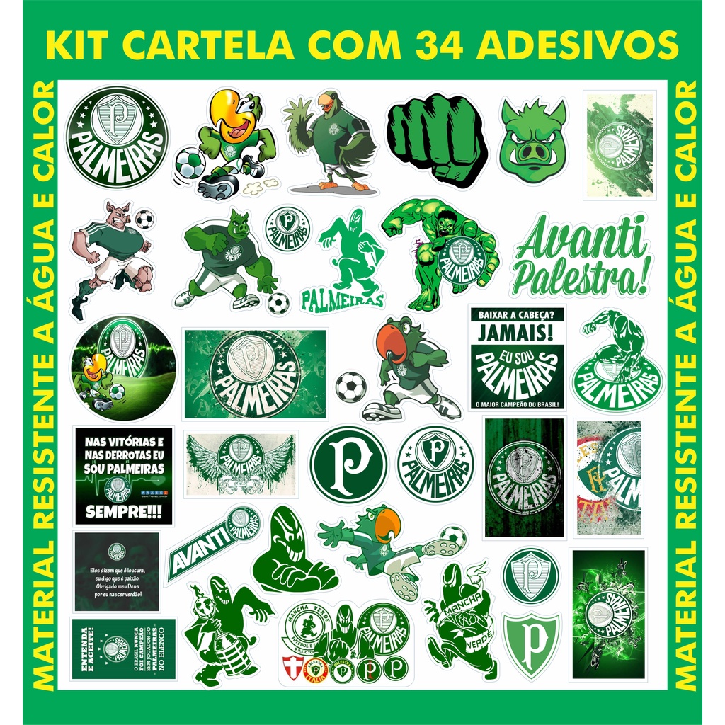 Kit Cartela de Adesivos Time Palmeiras c/ 34 Adesivos / Adesivos para ...