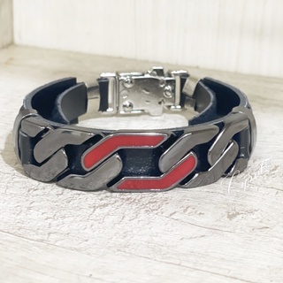 pulseira masculina couro fecho click cromado