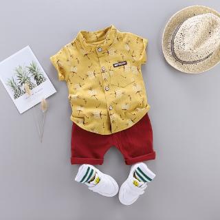[Estoque Pronto] 0-5Y Camisa Da Moda Para Bebês Algodão Conjunto De Roupas De Verão Meninos Infantis