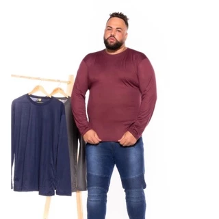 Camiseta Masculina Manga Longa Plus Size Poliéster
