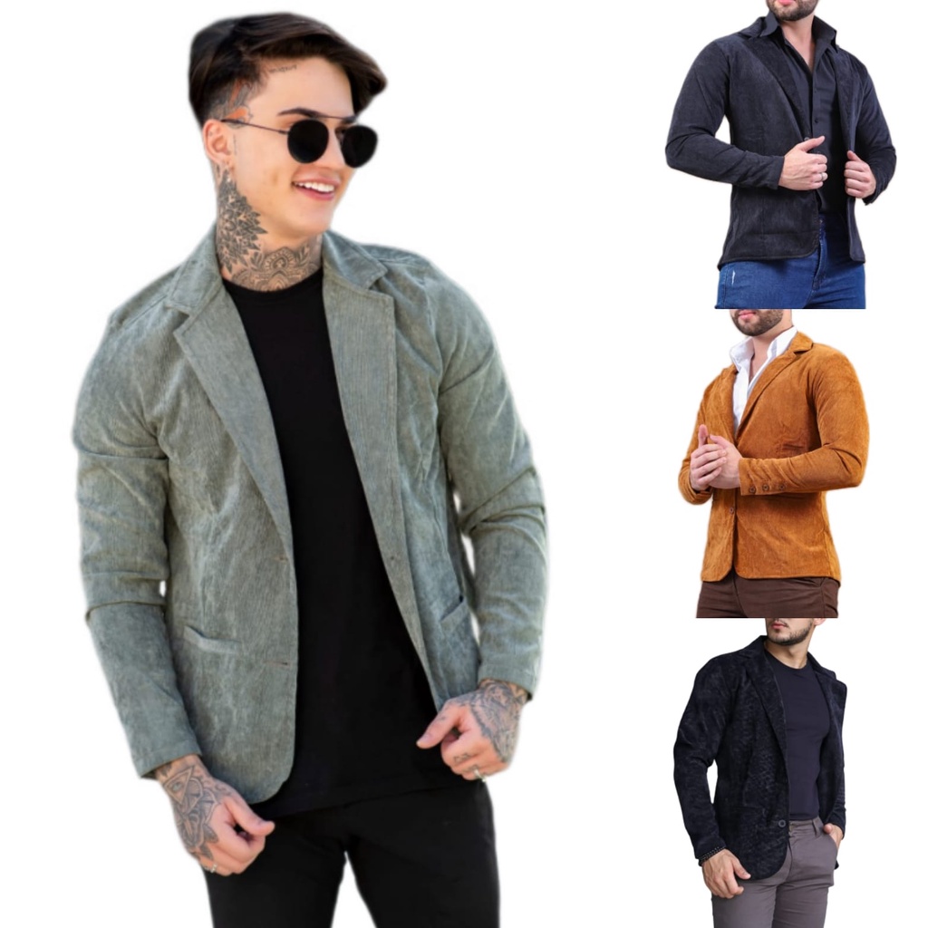 Blazer Jaqueta Masculina De Veludo Cotelê Slim Fit