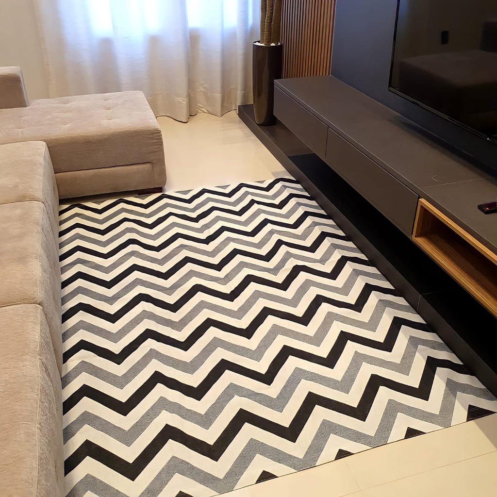 Tapete Sala Quarto zig zag 2.00x1.50 Elegante Sem Pelo Mega Promoção