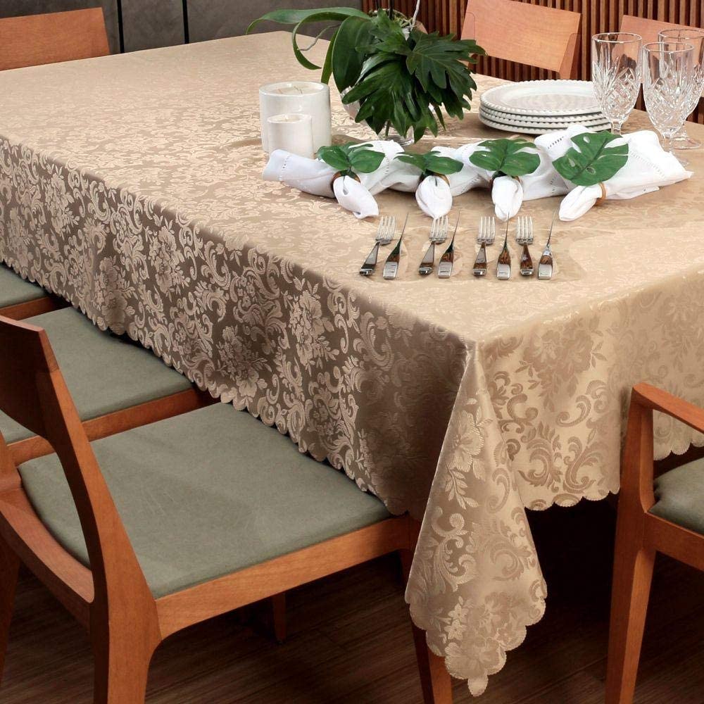 Toalha De Mesa Retangular 6 Lugares Auguri Impermeável Arabesco Bege ...