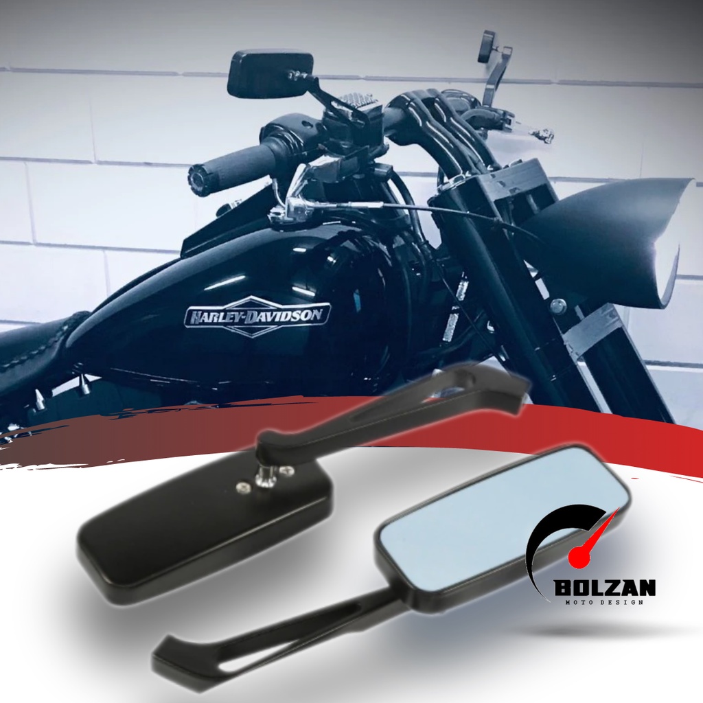 Retrovisor Moto Custom Bob Chopper Esportivo Retangular Preto