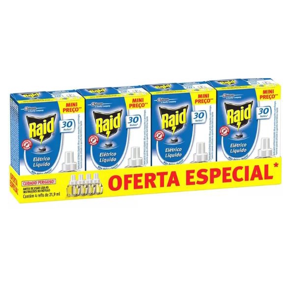 Refil para Repelente Elétrico Líquido Raid Family - 21,9ml 4 Unidades ...