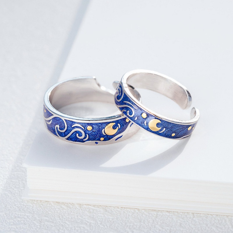Abertura Ajustável Da Moda Coreana Feminina De Jóias De Casal Azul Céu Estrelado Anelar