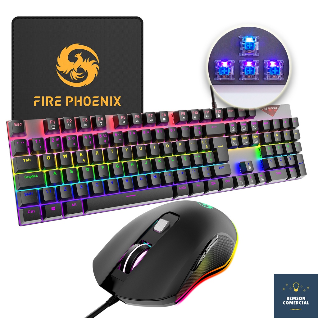 Teclado e Mouse Mecânico - Gamer Rgb - BE-K2 - Fire Phoenix