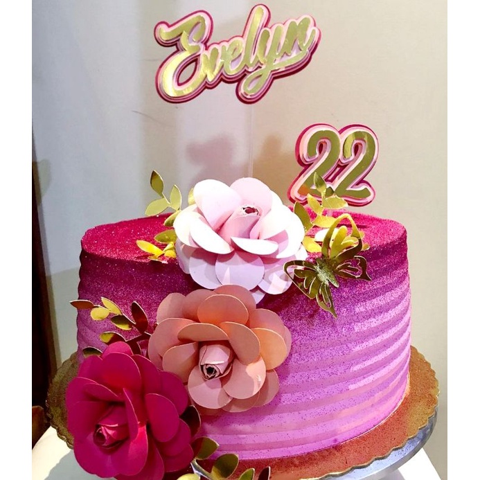 Topo de bolo/Topper para Decoração de Bolo Flores 3d tons de rosa ...