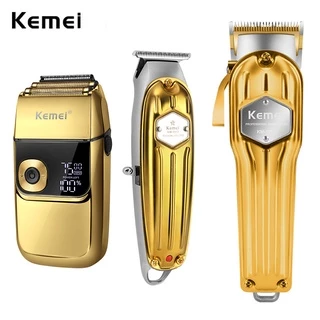 Kemei Homens Profissional Todo O Metal Kits De Corte De Cabelo Cortador De Barbeiro Combos 0mm Navalha Barbeador Elétrico Aparador