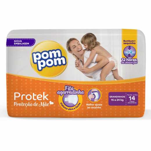 Fralda Inf Pom Pom Protek Baby Grandinho 14un