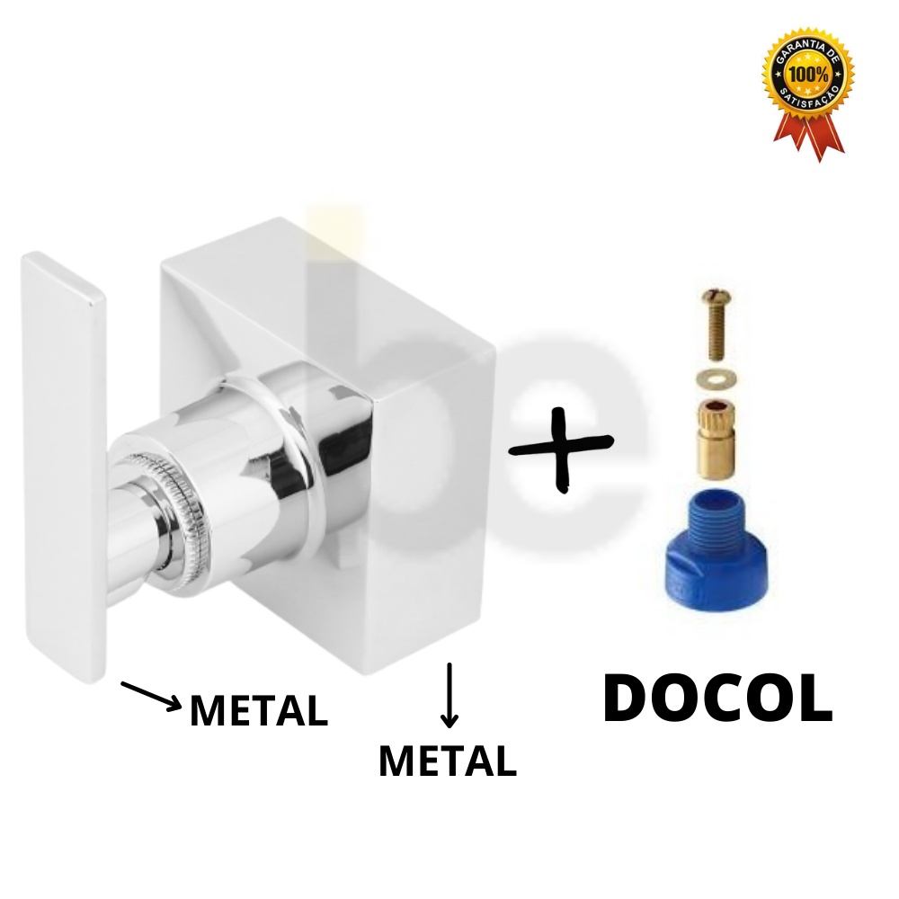 Acabamento de Registro Quadrado Alavanca C73 Pressão e Gaveta 1/2 3/4 Padrão Deca 100% Metal + Conversor Docol