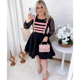 Vestido Moda Evangélica Social Rodado Boneca Godê Evasê Tule Bolinhas Plus Size