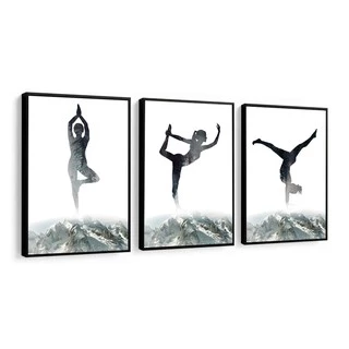 Kit 3 Quadros Decorativos Yoga Pilates Meditação Conjunto Com Moldura