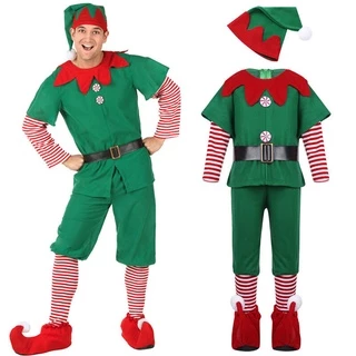 5 Pçs Ternos Adultos Traje De Elfo De Natal Para Papai Noel Uniforme Conjunto Vestido De Festa Com Sapatos Chapéu